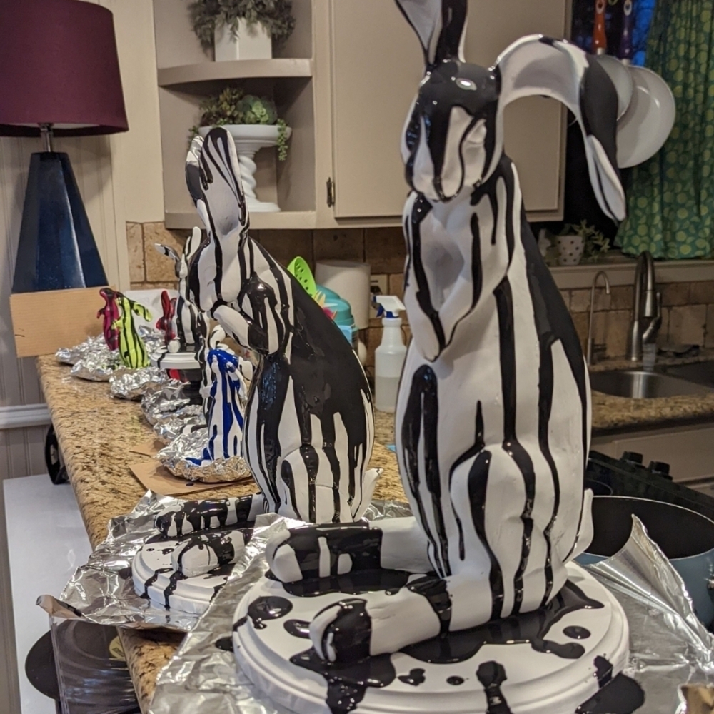Colorful Striped Rabbit Figurine - Picture 7 of 7